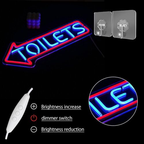Toilets Arrow LED Neon Sign For Business, Bar, Restaurant, Store - 7”x 17” Inch