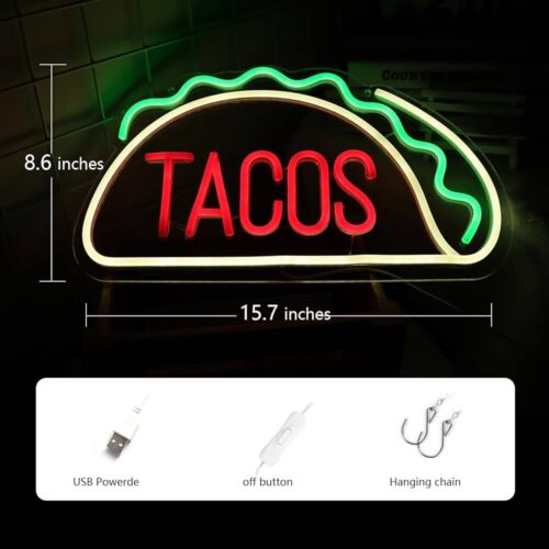 TACOS LED Neon Sign For Taco Shop, Kitchen, Restaurants, 8.6"x 15.7" Inches