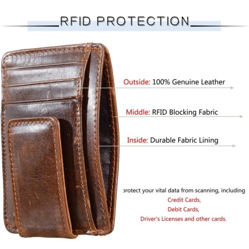 Money Clip RFID Wallet Leather Slim Minimalist