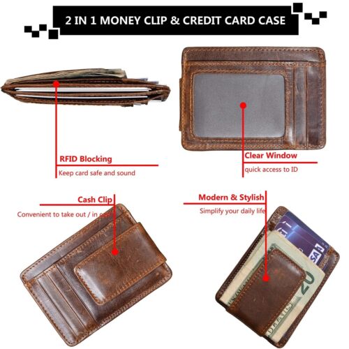 Money Clip RFID Wallet Leather Slim Minimalist