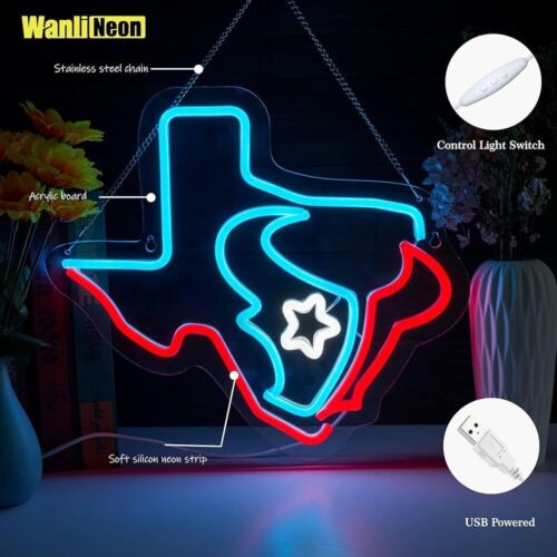 Houston Texans LED Neon Sign For Bar, Porch, Garage, Mancave 12.6 " X 14.0” Inch