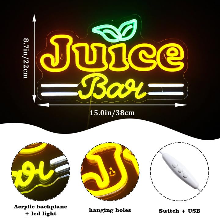 Juice Box Bar Neon LED Sign, USB, Dimmable, (15x8.7 inches)