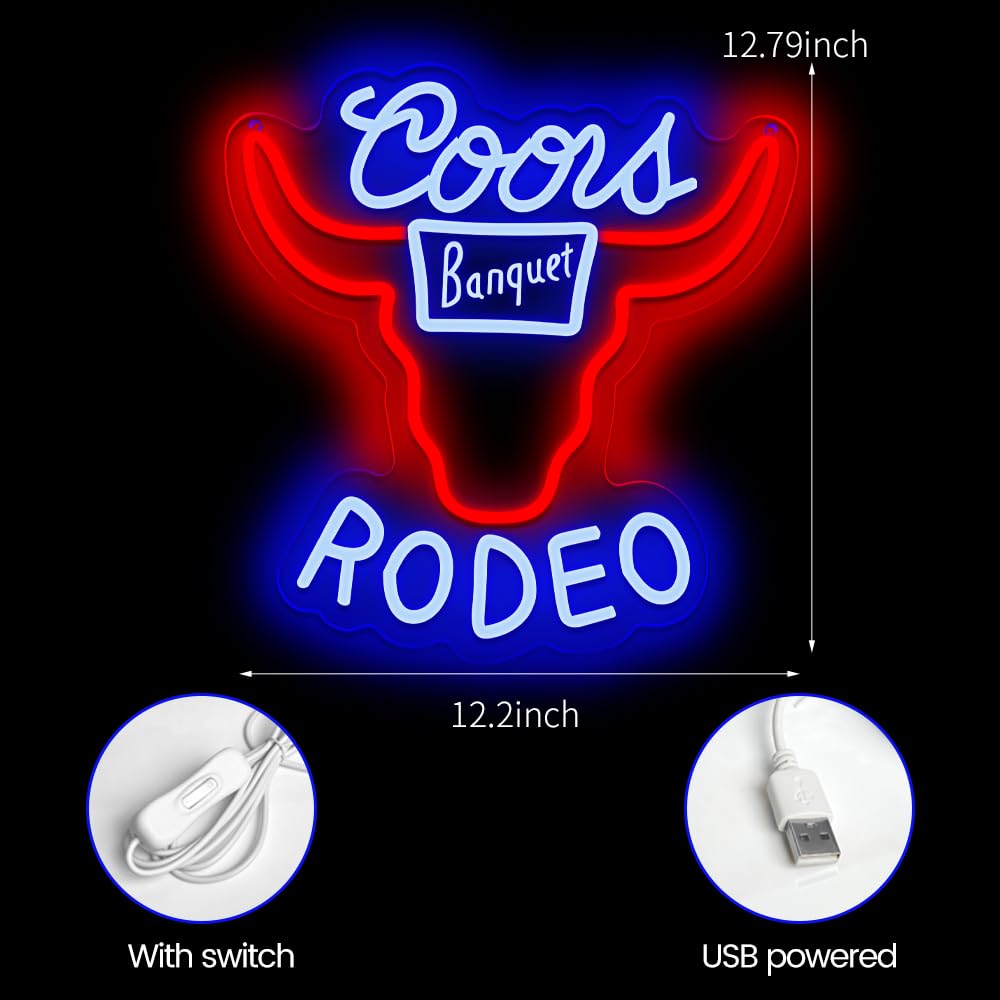 Cowboy Rodeo Banquet LED Bar Sign, USB, Dimmable, 12.79" x 12.2" inches