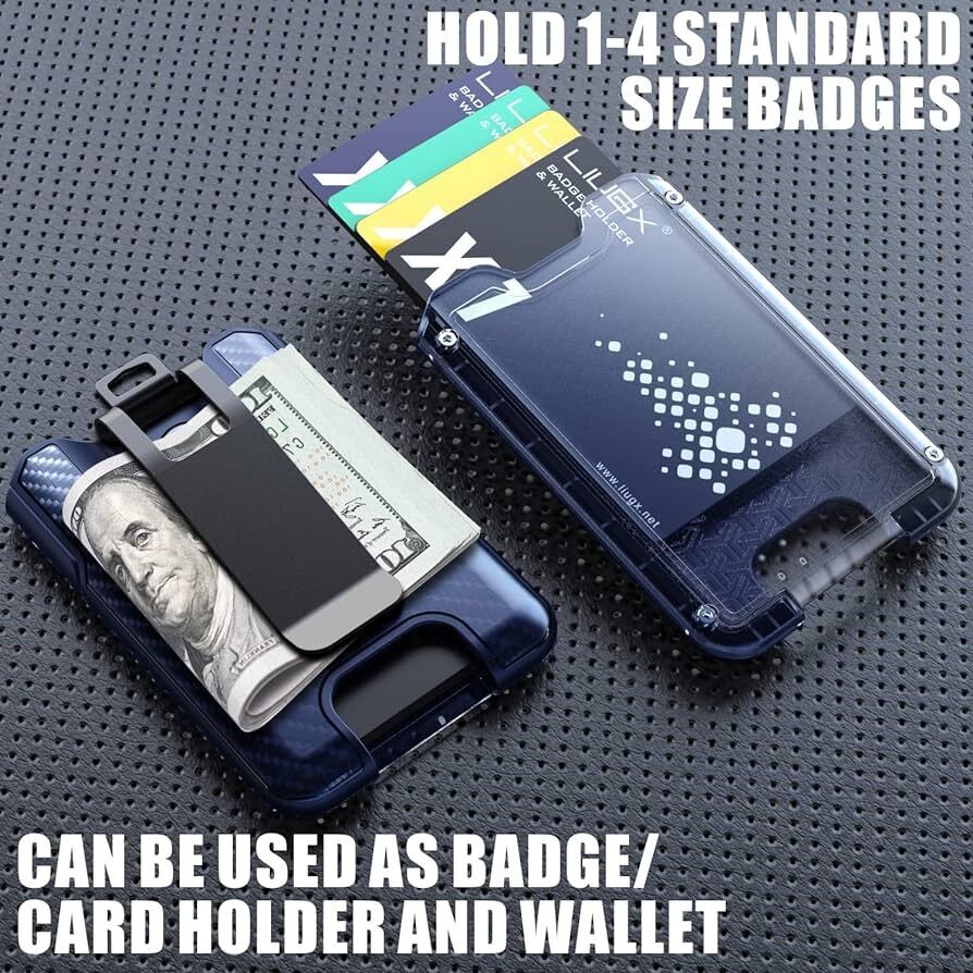 Wallet Money Clip Card Holder with ID Window, Holds 1-4 Cards