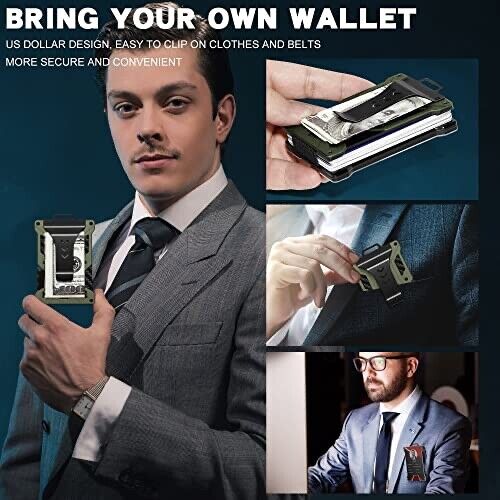 Men RFID Blocking Minimalist Slim Carbon Fiber Wallet Money Clip Card Holder