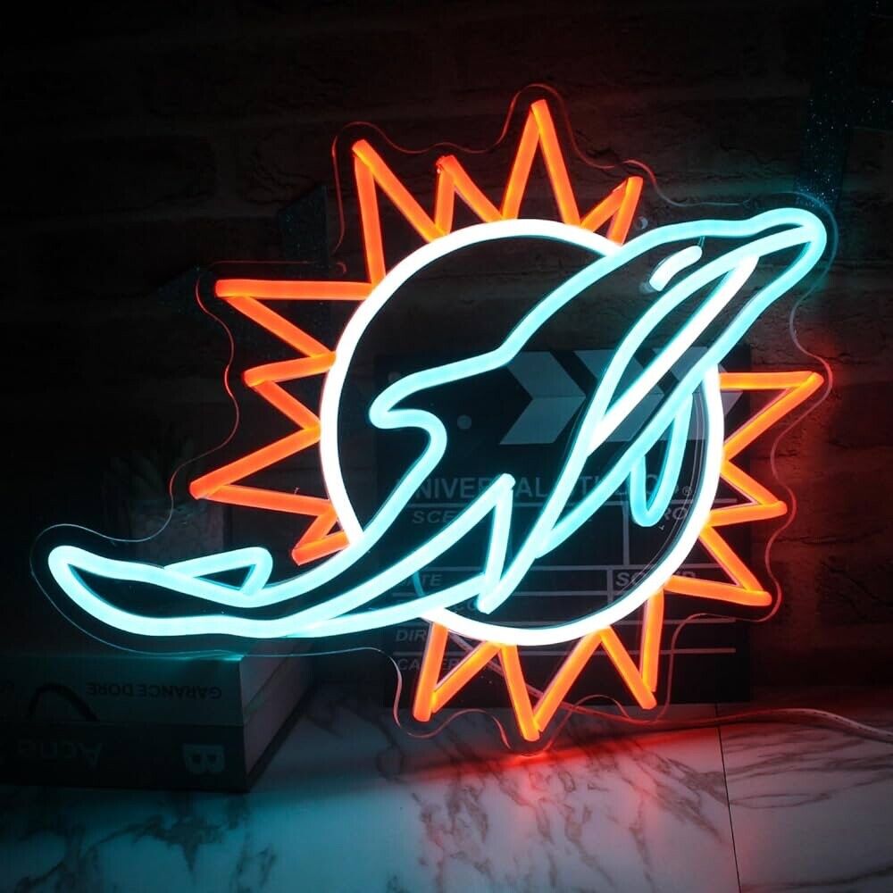 Miami Dolphins LED Neon Sign For Bar, Garage , Mancave 12.8” x 16.5” Inch