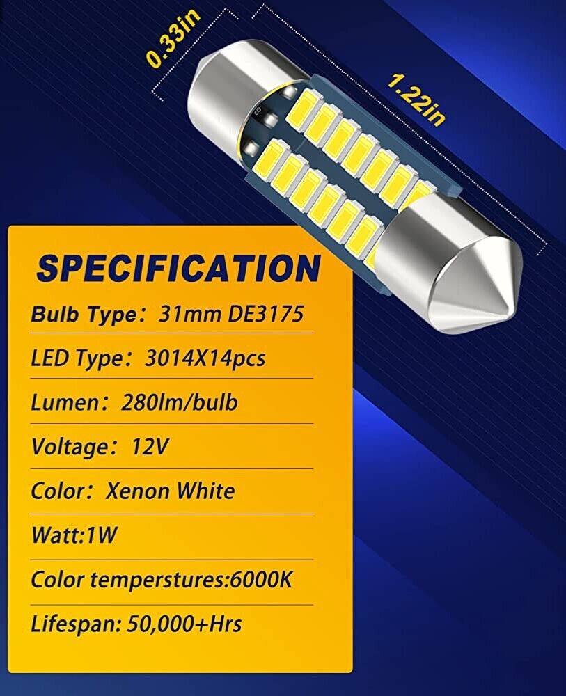 2 Pack DE3175 (31mm) LED canbus 6000k