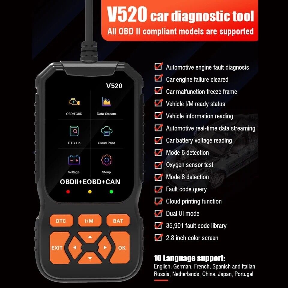 V520 Professional OBD2 Scanner Diagnostic Tool Enhanced Auto Check Engine