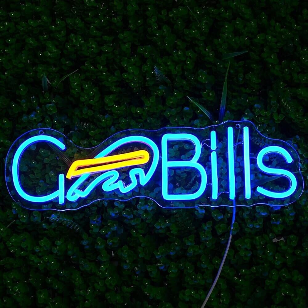 Go Bills Football  LED Neon Sign For Bar, Garage , Mancave 16.9” x 5.1” Inches