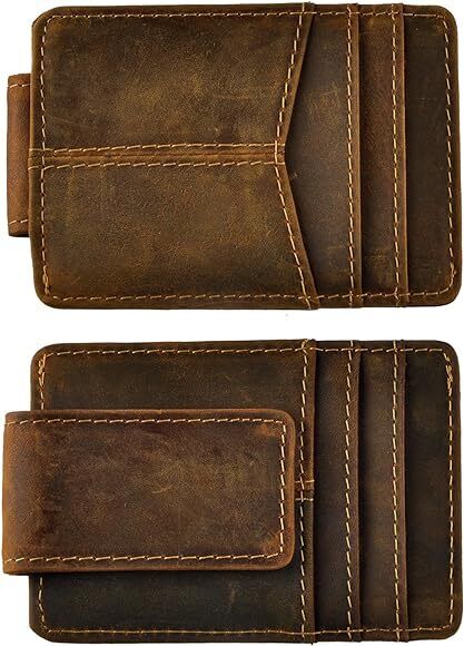 Mens RFID Money Clip Slim Wallet Genuine Leather Cowhide