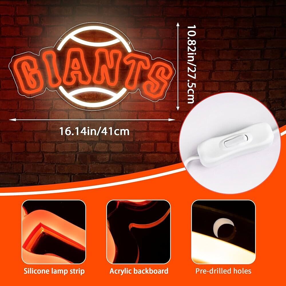 Giants Baseball LED Neon Sign For Bar, Garage , Mancave 10.82” x 16.14” Inches