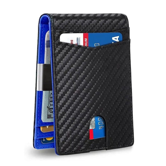 Mens Leather Carbon Fiber Wallet, RFID Blocking, Thin, ID window Inside