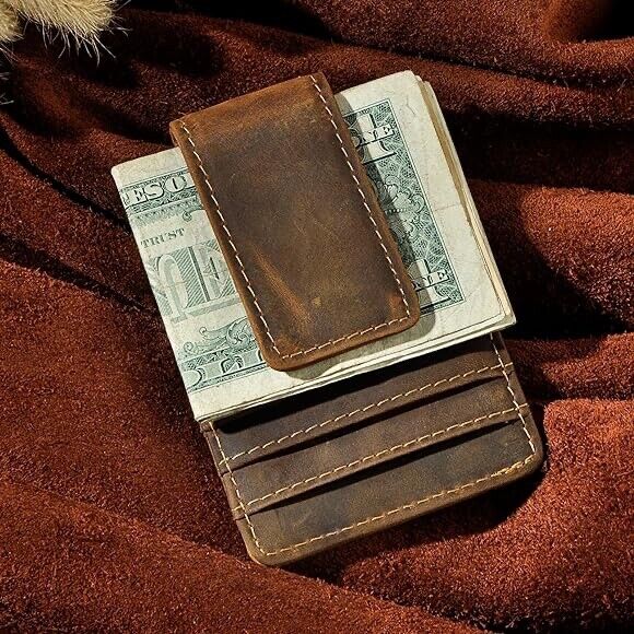 Mens RFID Money Clip Slim Wallet Genuine Leather Cowhide