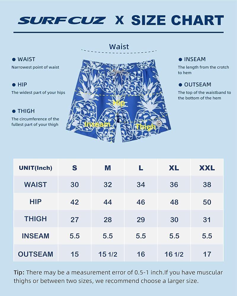 SURF CUZ Mens Swim Trunks 5 Inch Swim Shorts Quick Dry Bathing Suits for Men