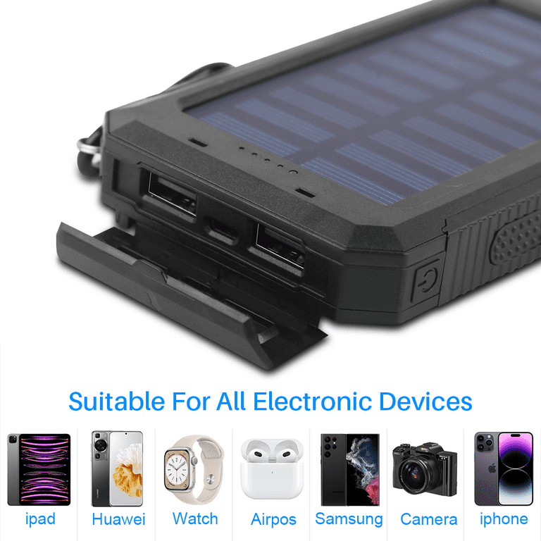 Solar Charging Power Bank 36800mAh Portable,QC3.0 Fast Charger Dual USB