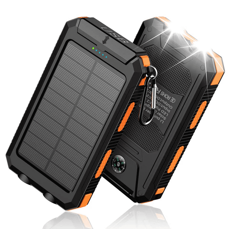 Solar Charging Power Bank 36800mAh Portable,QC3.0 Fast Charger Dual USB