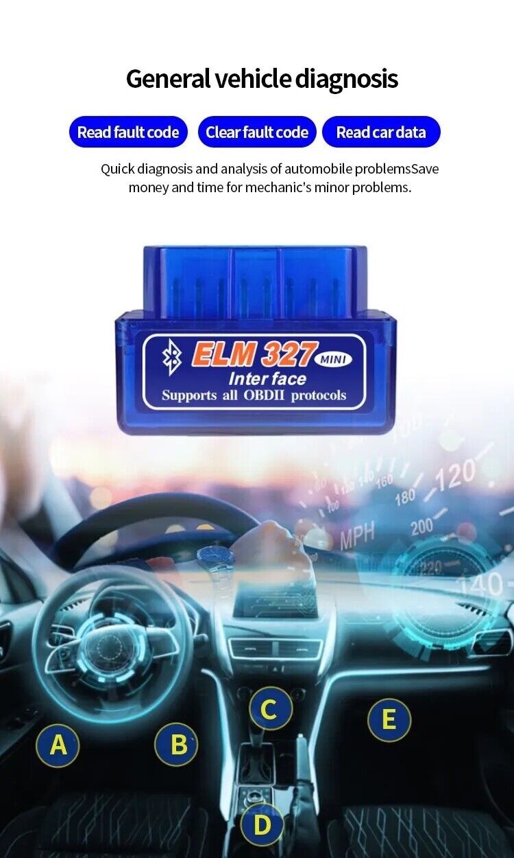 ELM327 OBD2 Code Reader BT Interface Adapter Diagnostic Scanner (For Android)