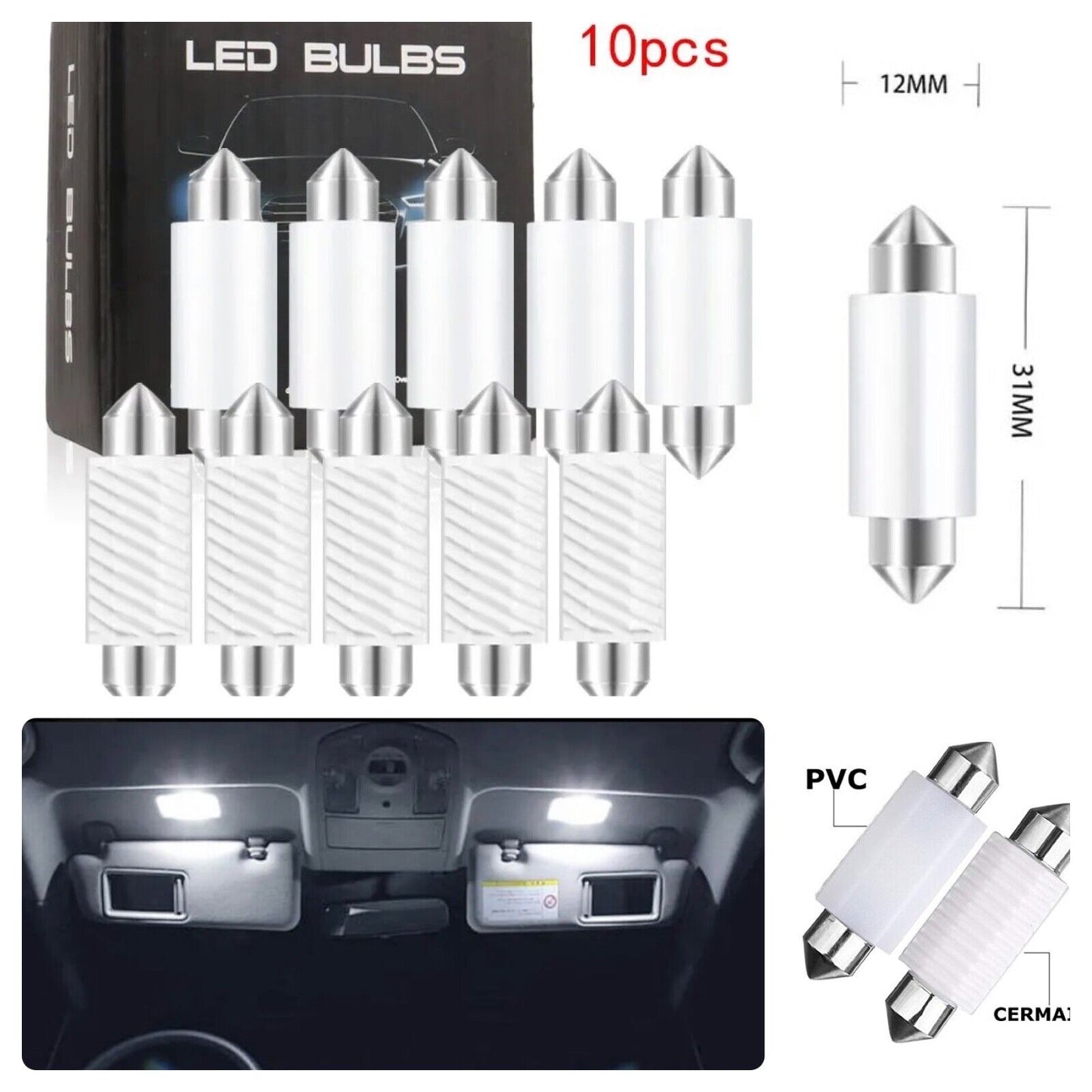 10 Pack LED DE3175 Bulb 31mm LED Festoon 12V CANBus Error Free Super Bright