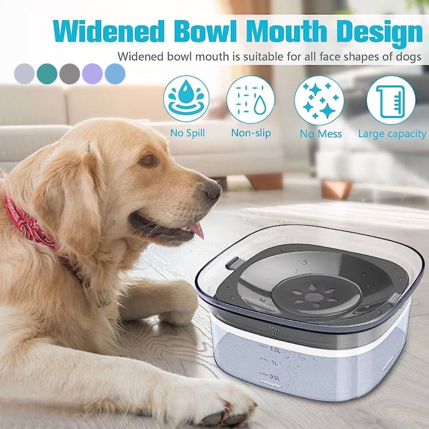 Upgraded SPILL Proof Dog Water Bowl 70oz Slow Water Feeder