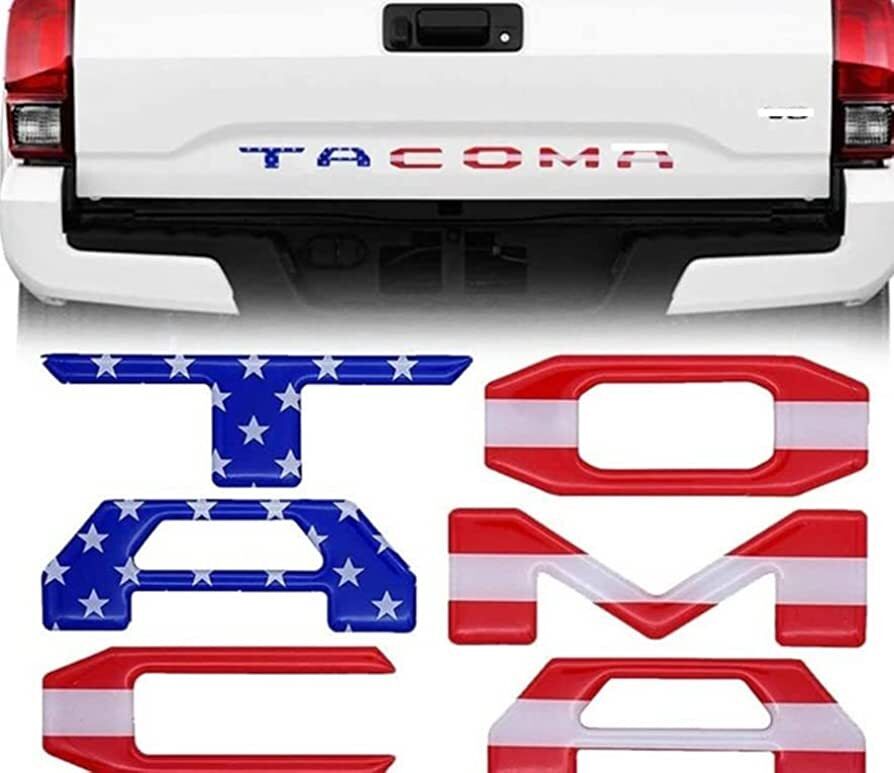 Toyota Tacoma 2016-2023 Tailgate Insert Letters, US Flag, Matte Black, Red