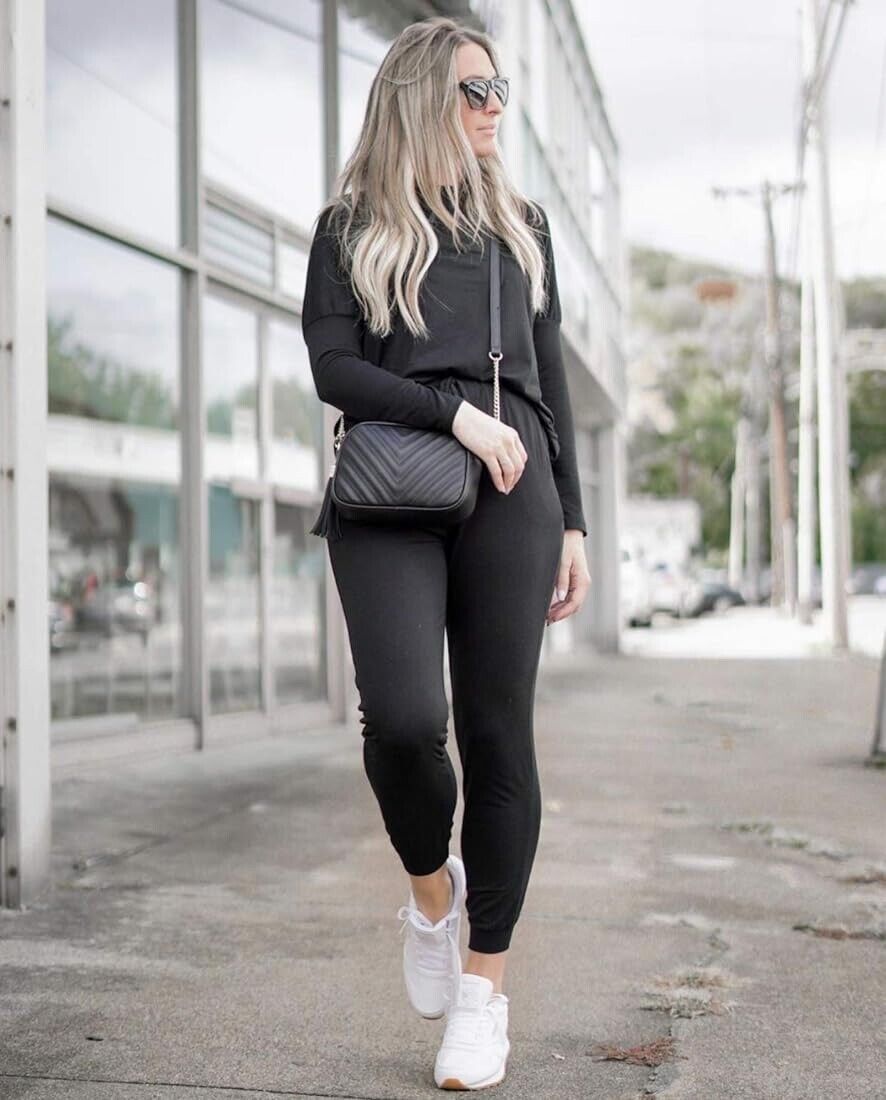 Women's Two Piece Long Sleeve Crewneck Pullover Top and Pants Tracksuit