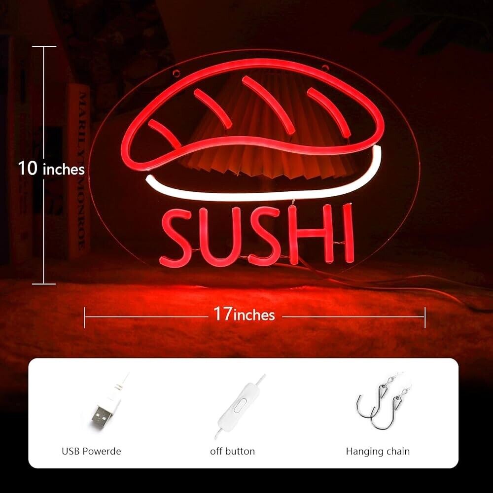 Sushi LED Neon Sign For Restaurants, 10”X 17” Inch