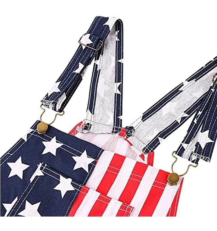 Mens American Flag Denim Overall Stretch Shorts