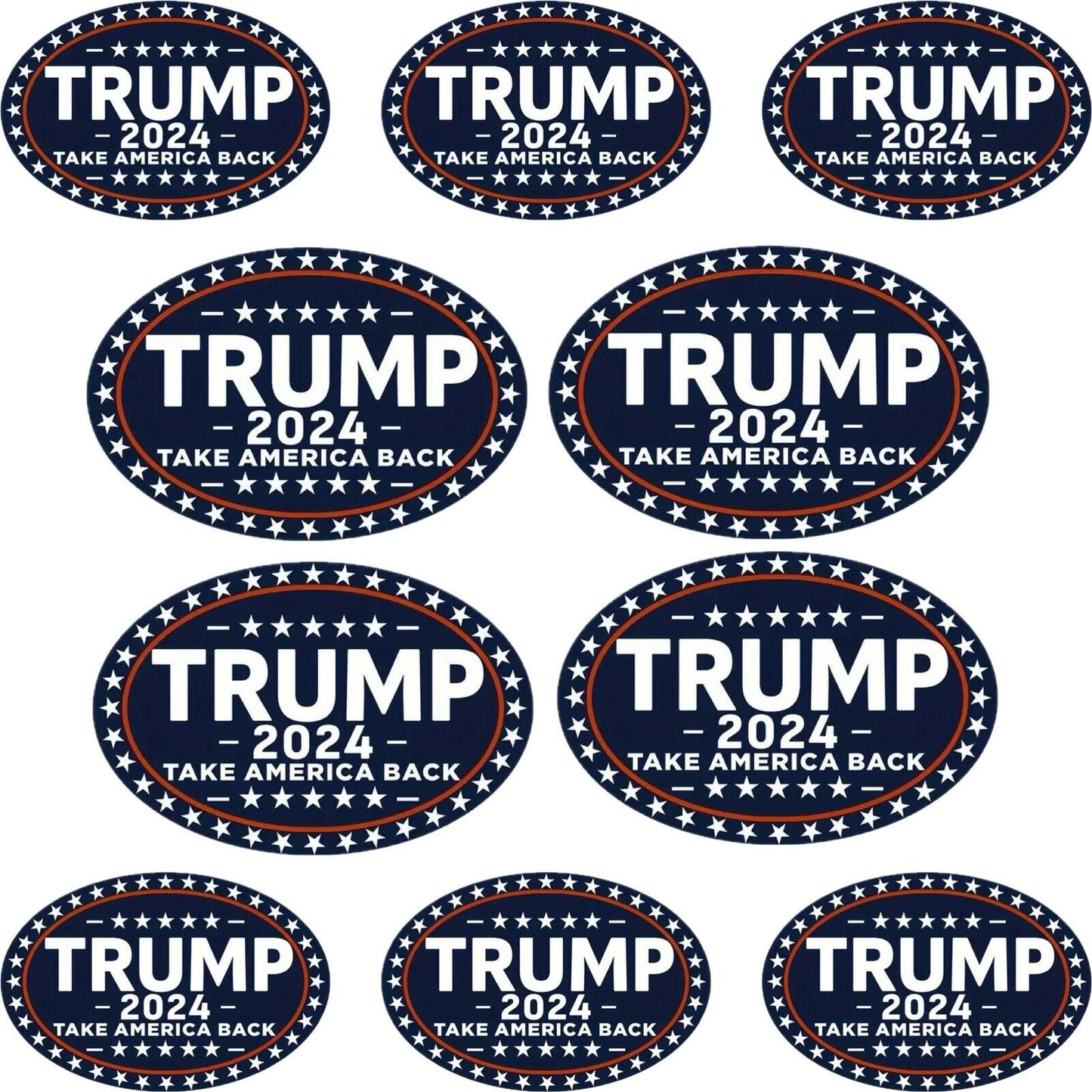 Trump 2024 Sticker, 10Pcs for Car, Motorcycles, Helmets, Laptop, Window, 2x3 in