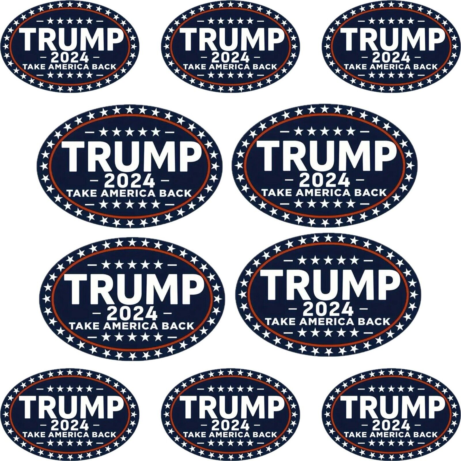 Trump 2024 Sticker, 10Pcs for Car, Motorcycles, Helmets, Laptop, Window, 2x3 in