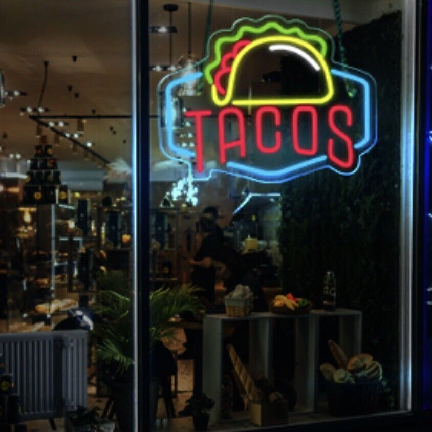 TACOS LED Neon Sign For Taco Shop, Kitchen, Restaurants, 12.2"x 12.6" Inches