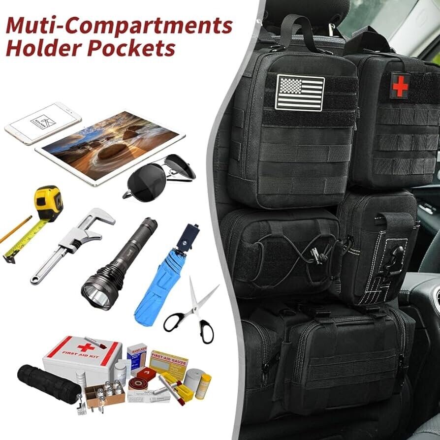 Tactical Vehicle Seat Back Organizer Panel with 5 Detachable MOLLE, Universal