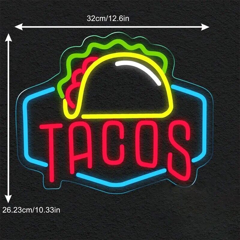 TACOS LED Neon Sign For Taco Shop, Kitchen, Restaurants, 12.2"x 12.6" Inches