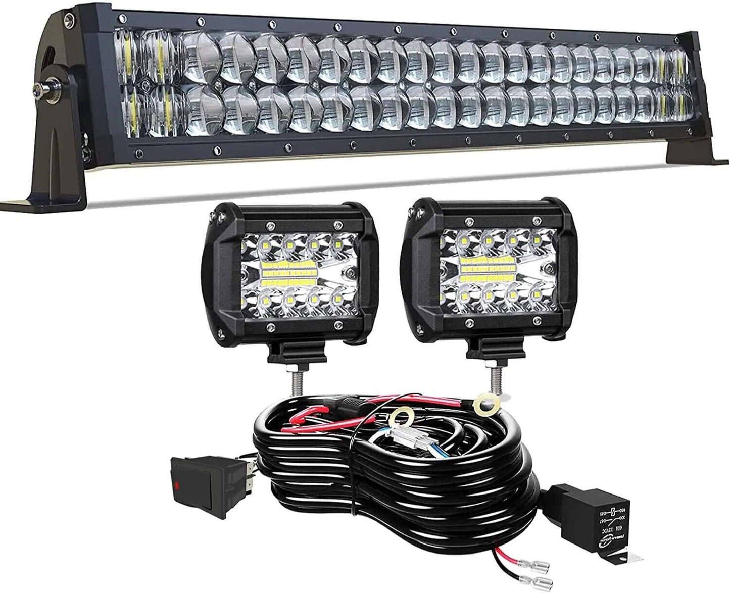 20inch Off Road LED Light Bar Combo with a pair of 4inch Spot LED Pods and a 16A