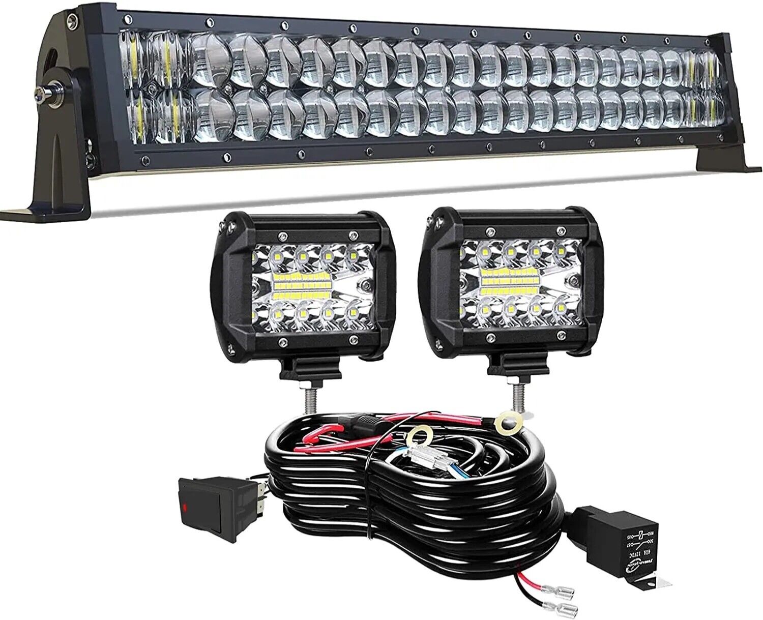 20inch Off Road LED Light Bar Combo with a pair of 4inch Spot LED Pods and a 16A