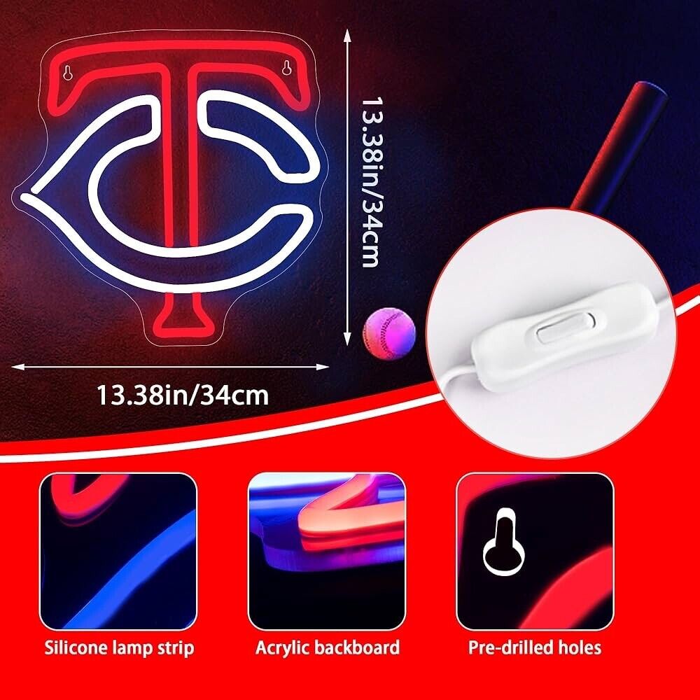 Twins Baseball Neon Sign LED For Bar, Garage , Man-cave 13.38” x 13.38” inch