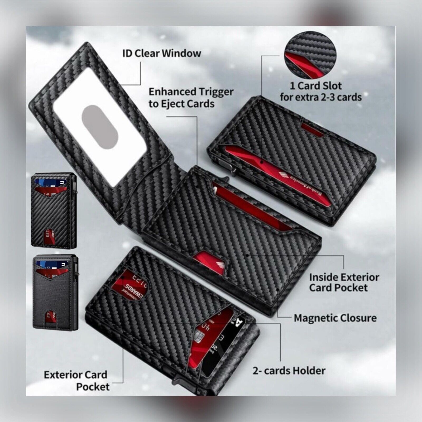 Men's Slim Wallet  Pop Up Card,  RFID Blocking, Bi Fold
