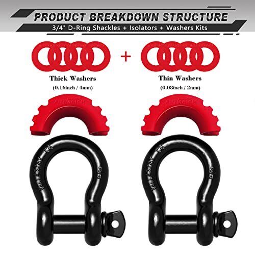 Shackles 3/4" D Ring Shackle (2 Pack) 41,887Ibs