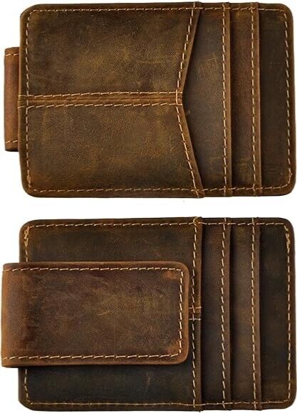 Mens RFID Money Clip Slim Wallet Genuine Leather Cowhide