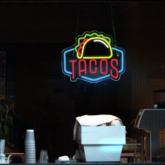 TACOS LED Neon Sign For Taco Shop, Kitchen, Restaurants, 12.2"x 12.6" Inches
