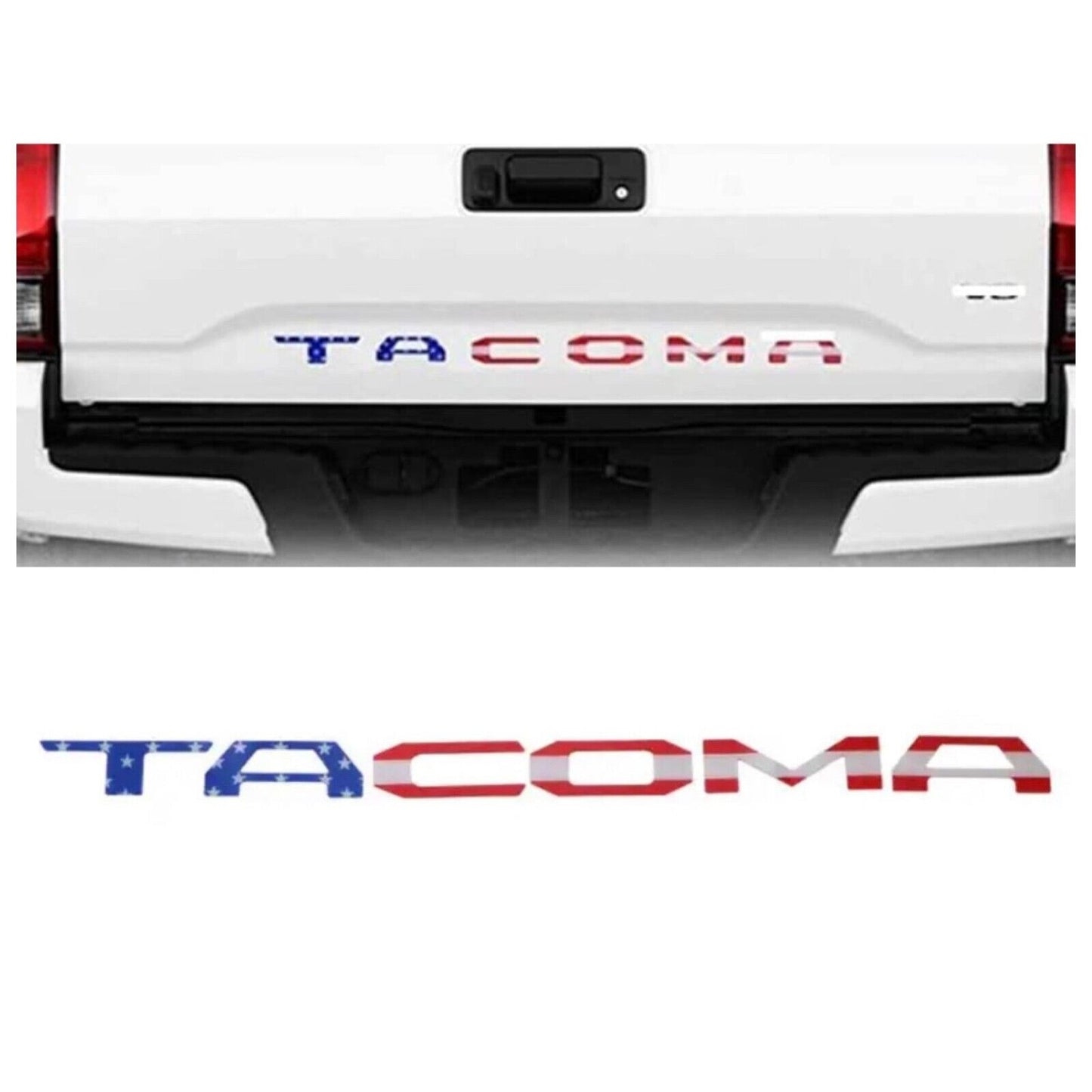 Toyota Tacoma 2016-2023 Tailgate Insert Letters, US Flag, Matte Black, Red