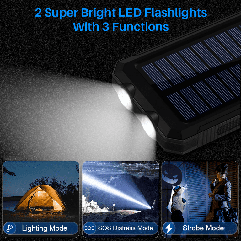 Solar Charging Power Bank 36800mAh Portable,QC3.0 Fast Charger Dual USB
