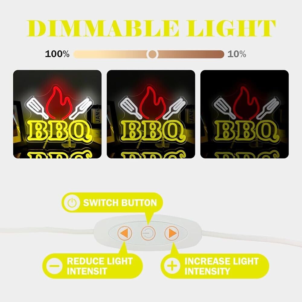BBQ LED Neon Sign For BBQ, Restaurants, 10.2"x 11.8” Inches