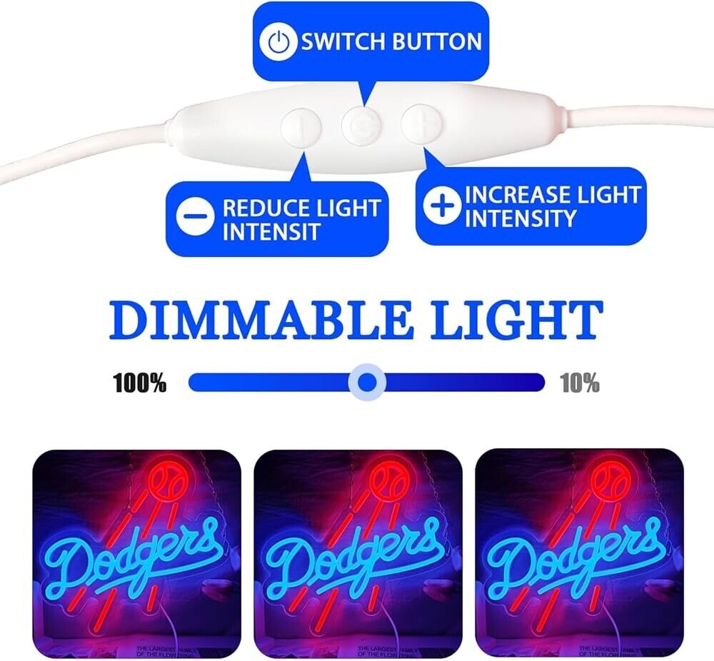 Dodgers Baseball Neon Sign LED For Bar, Garage , Man-cave 13.3” x 11.6” inch