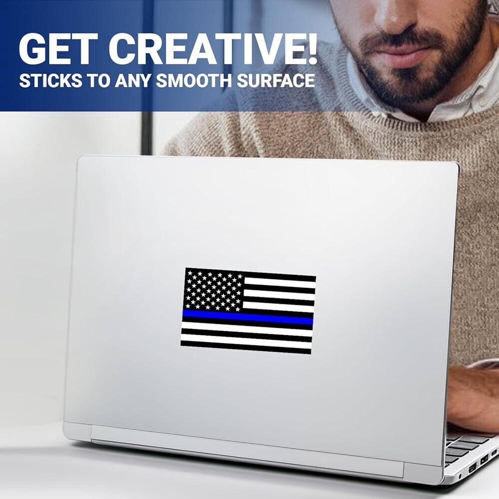 American Flag Thin Blue Line Police Support Reflective Vinyl Stickers 3X5