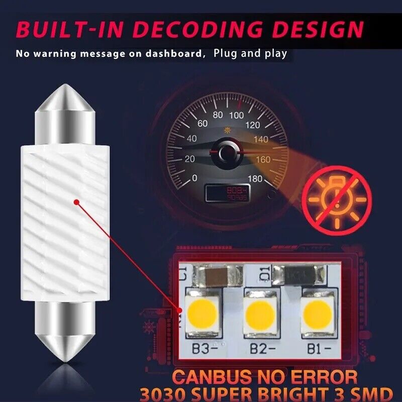 10 Pack LED 31mm, 36mm, 39mm, 41mm LED Festoon  CANBus Free Super Bright