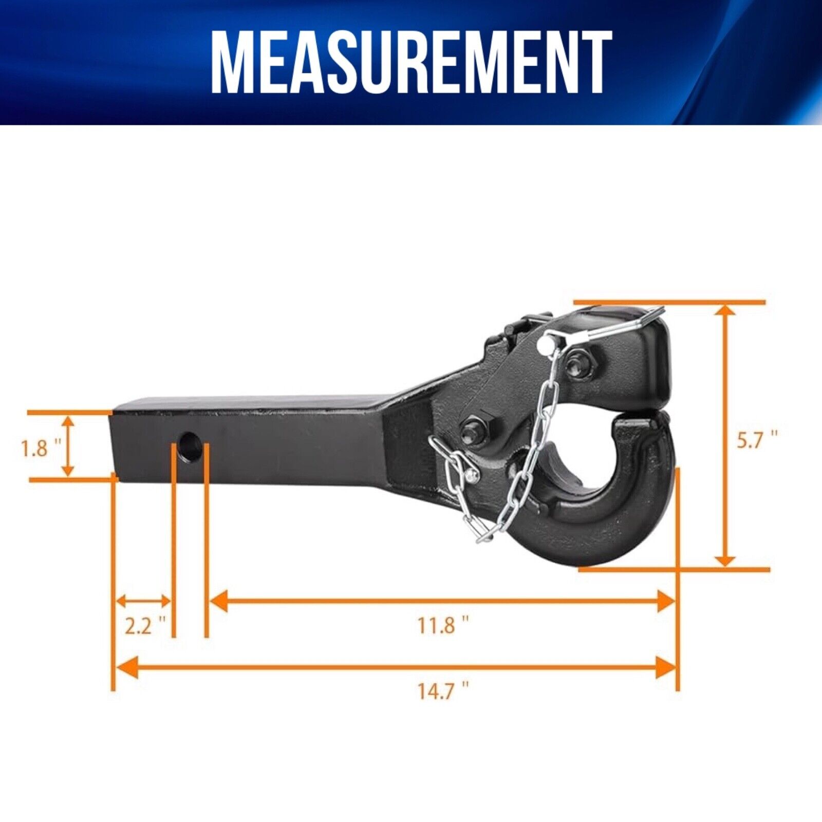 5-Ton/10-Ton Pintle Hook Trailer Hitch Receiver Hook for 2” Hitches