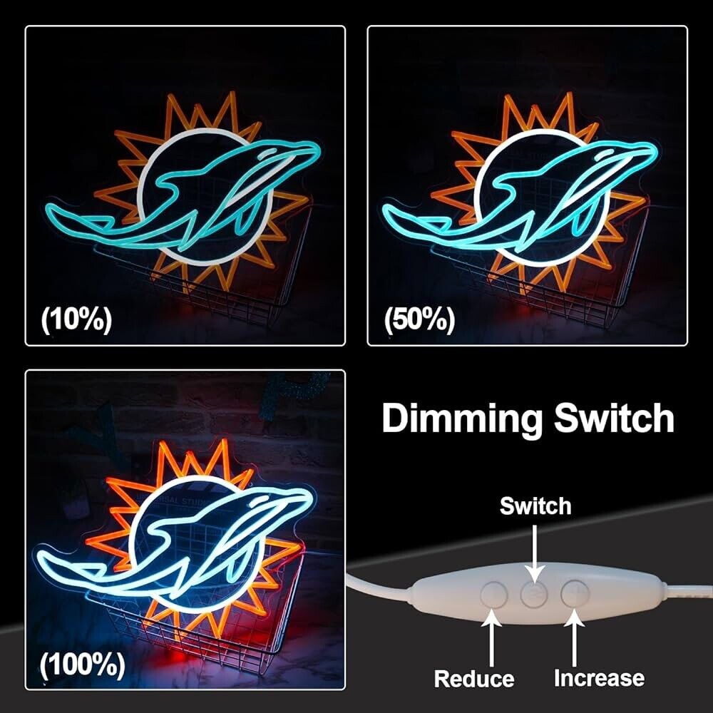 Miami Dolphins LED Neon Sign For Bar, Garage , Mancave 12.8” x 16.5” Inch