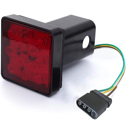 Red Lens Trailer Hitch Cover with 12 LED Brake Light Fit 2" Receiver