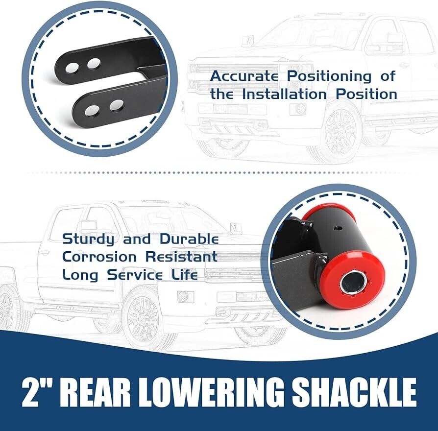 2" Rear Lowering Shackle  Kit 410520 for 1988-2019 Chevy Silverado