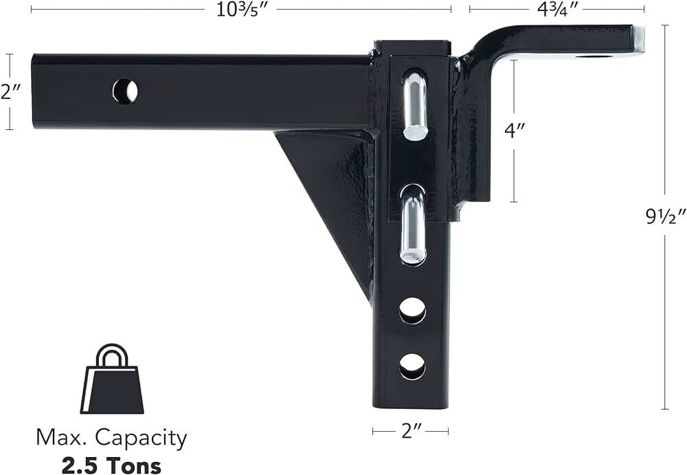 Adjustable Trailer Hitch 2 Inch Receiver 8 Positions Rise/Drop 2.5 Ton 5000 Lbs